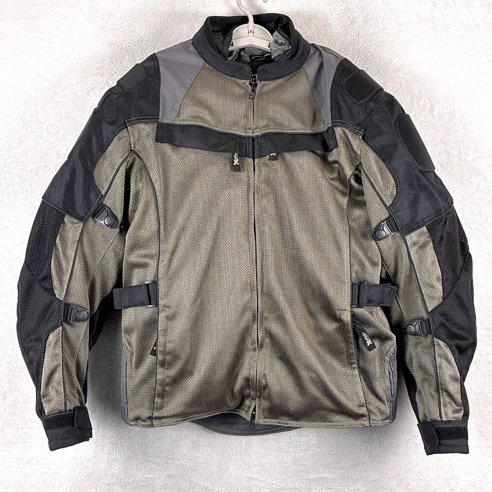 Xelement Motorcycle Jacket Mens L Gray Armored Nylon Zip Out Liner Waterproof